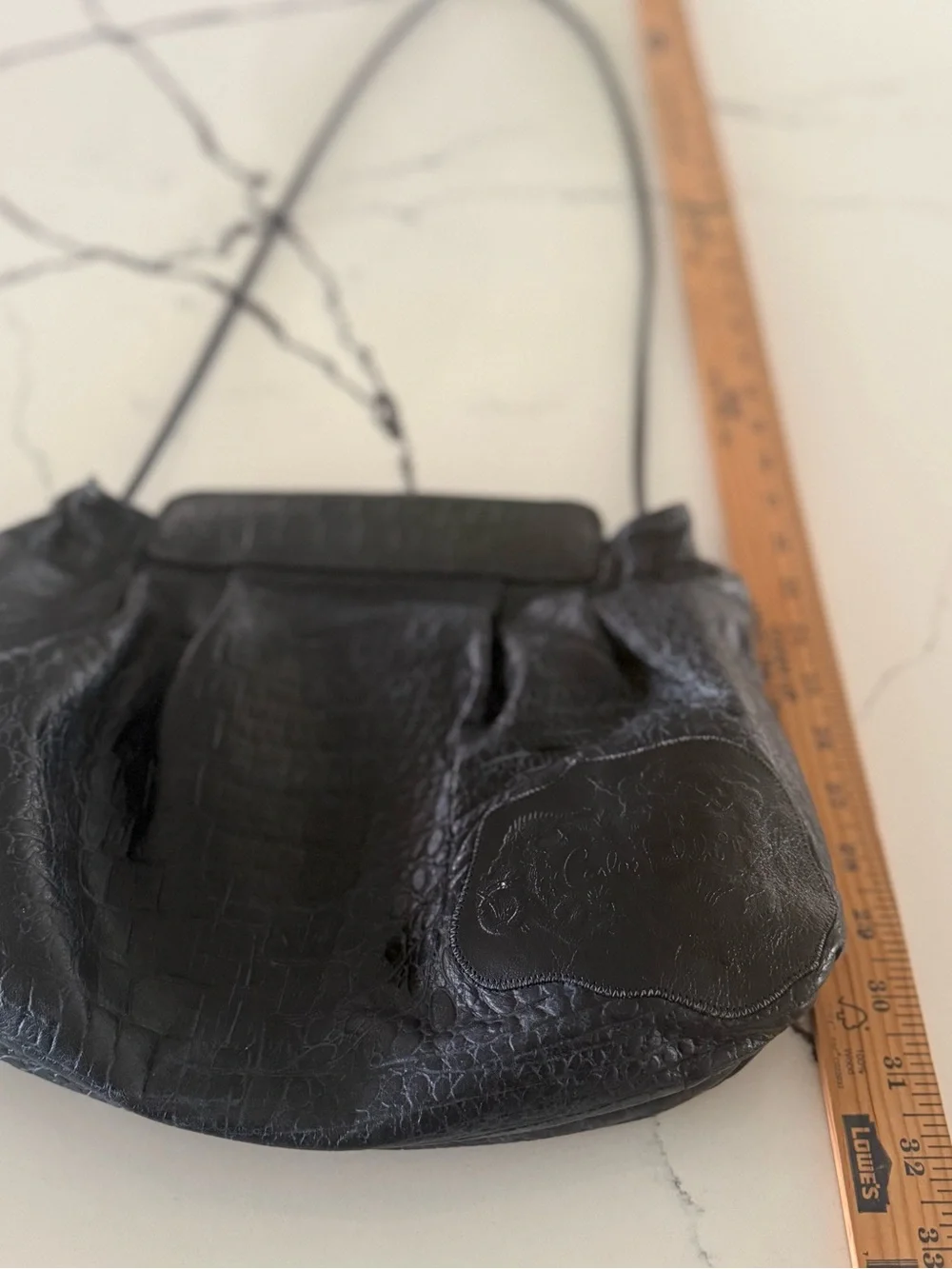 Vintage Carlos Falchi Black Crocodile Embossed Leather Slouchy Shoulder Bag